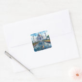 Waterverf Taj Mahal India Landmark Vierkante Sticker (Envelop)