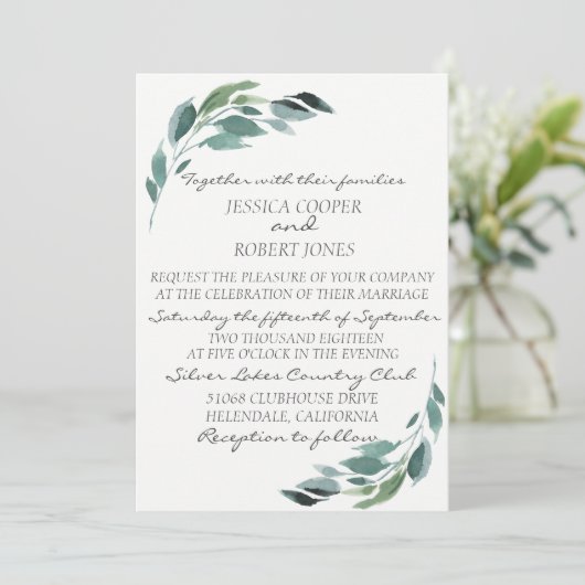 Waterverf tak bruiloft uitnodiging (Staand voorkant)