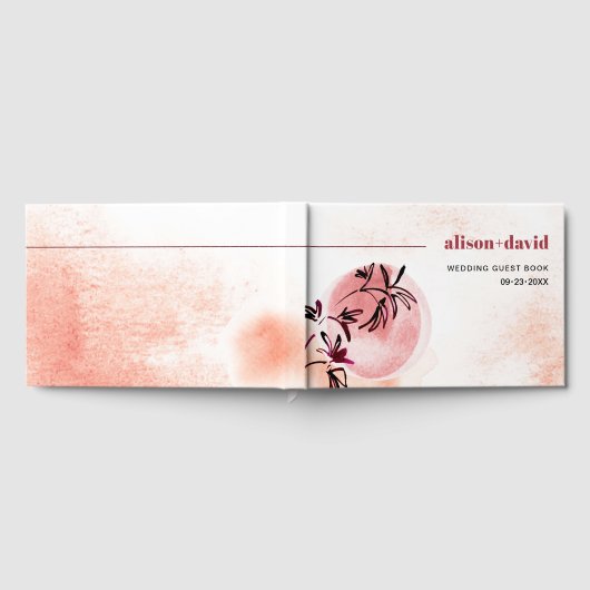 Waterverf tak en maan Japandi bruiloft Gastenboek (Volledig)