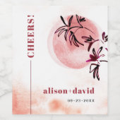 Waterverf tak en maan Japandi CHEERS bruiloft Wijn Etiket (Enkel label)