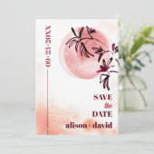 Waterverf tak en maan Japandi foto Save The Date (Staand voorkant)