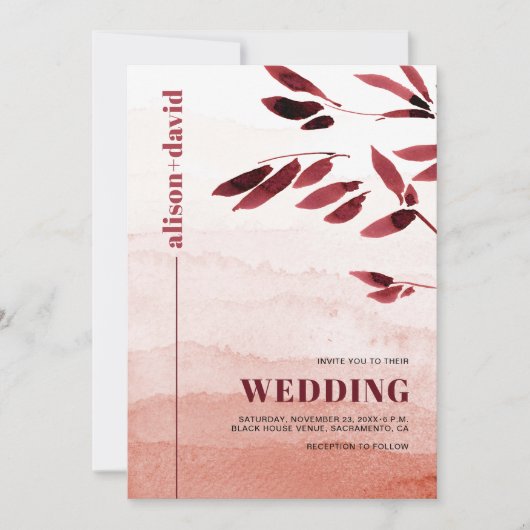 Waterverf tak gradiënt Japandi bruiloft Kaart (Voorkant)