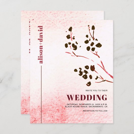 Waterverf, tak Japandi QR code BUDGET bruiloft (Voorkant / Achterkant)