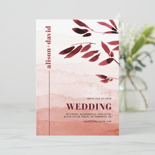 Waterverf tak QR code Japandi bruiloft Kaart (Staand voorkant)