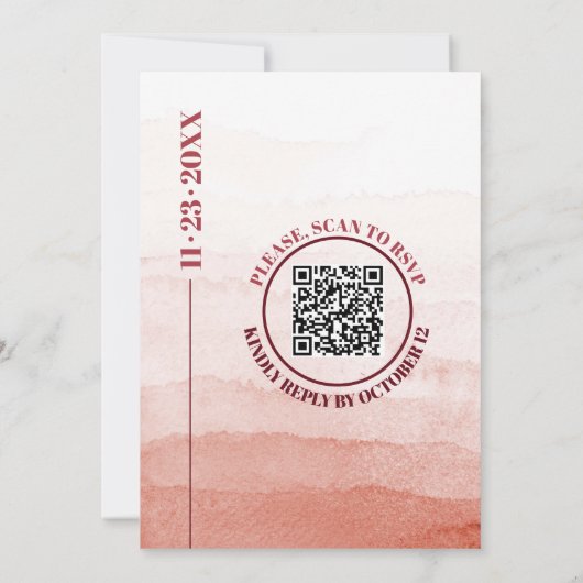 Waterverf tak QR code Japandi bruiloft Kaart (Achterkant)