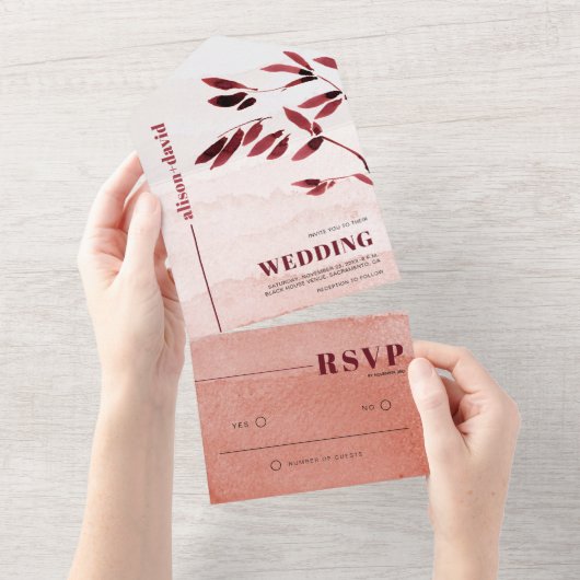 Waterverf tak terracotta Japandi bruiloft All In One Uitnodiging (Afscheurbaar)