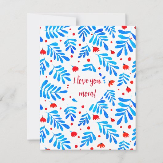 Waterverf takken en bloemen Ik hou van je moeder Feestdagenkaart (Voorkant)