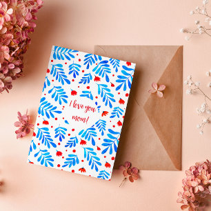 Waterverf takken en bloemen Ik hou van je moeder Feestdagenkaart