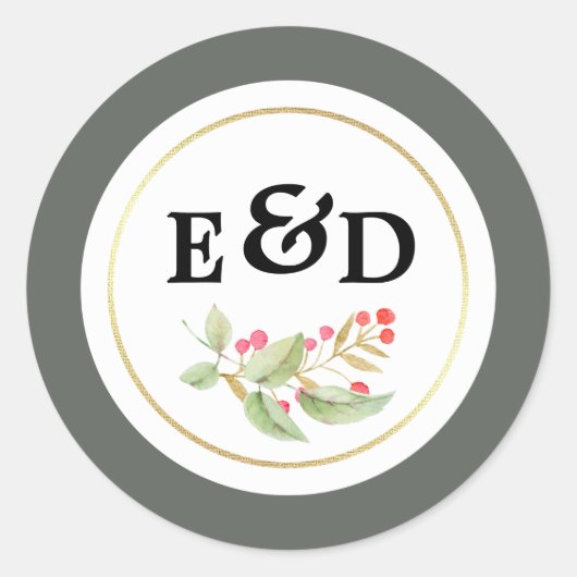 Waterverf takken Monogram bruiloft Ronde Sticker (Voorkant)