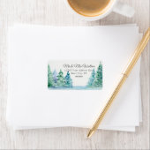 Waterverf Tall Mountain Pines op Lake Address Etiket (Insitu)