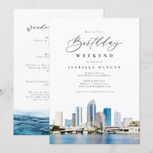 Waterverf Tampa Florida Coast Skyline Birthday Kaart