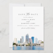 Waterverf Tampa Florida Skyline Save the Date Kaart (Voorkant)