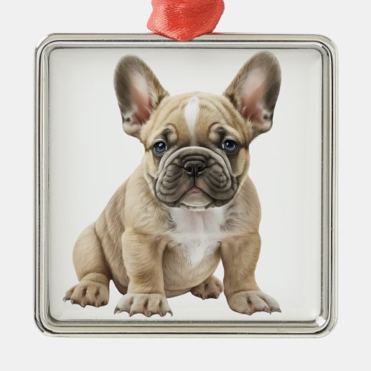 WATERVERF TAN FRANSE BULLDOG METALEN ORNAMENT (Voorkant)