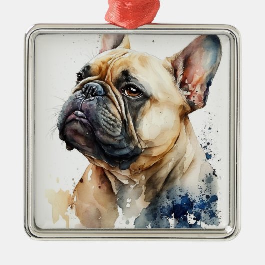 WATERVERF TAN FRANSE BULLDOG METALEN ORNAMENT (Voorkant)