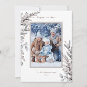 Waterverf Tan & Gray Winter Botanicals Foto Feestdagenkaart (Voorkant)