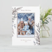 Waterverf Tan & Gray Winter Botanicals Foto Feestdagenkaart (Staand voorkant)