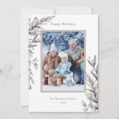 Waterverf Tan & Gray Winter Botanicals Foto Feestdagenkaart (Voorkant)