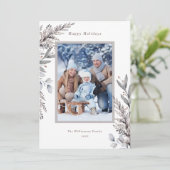 Waterverf Tan & Gray Winter Botanicals Foto Feestdagenkaart (Staand voorkant)