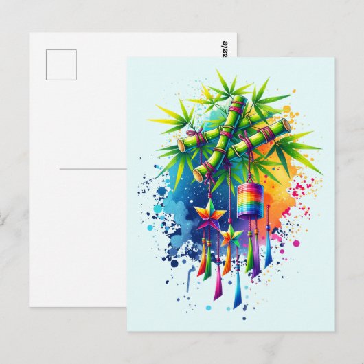 Waterverf Tanabata Tree Briefkaart (Voorkant / Achterkant)