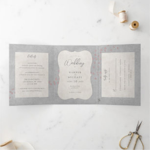 waterverf tandem bike met harten bruiloft drieluik uitnodiging