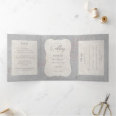 waterverf tandem bike met harten bruiloft drieluik uitnodiging (Binnen)