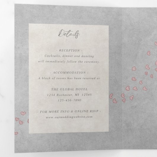 waterverf tandem bike met harten bruiloft drieluik uitnodiging (Binnenzijde eerst)