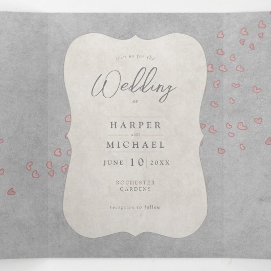 waterverf tandem bike met harten bruiloft drieluik uitnodiging (Binnenkant midden)