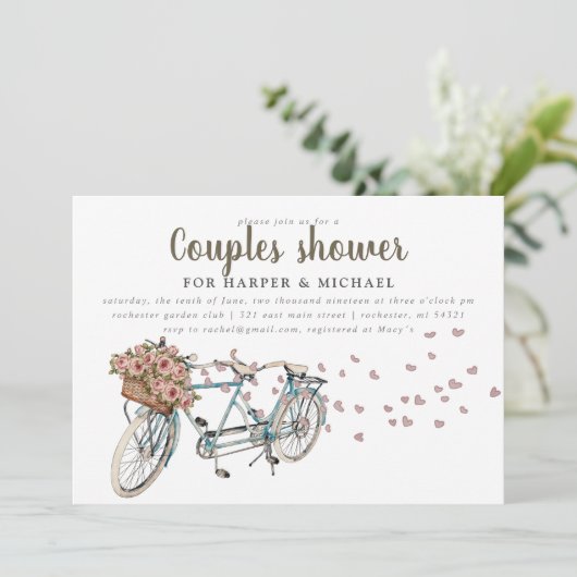 Waterverf Tandem fiets koppels douche Kaart (Staand voorkant)