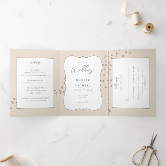 waterverf tandem fiets met hartenbruiloft Tri-Fo Drieluik Uitnodiging (Binnen)