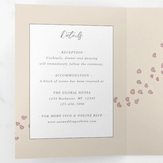 waterverf tandem fiets met hartenbruiloft Tri-Fo Drieluik Uitnodiging (Binnenzijde eerst)