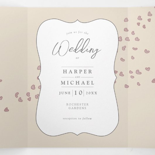 waterverf tandem fiets met hartenbruiloft Tri-Fo Drieluik Uitnodiging (Binnenkant midden)