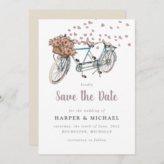 Waterverf Tandem fiets opslaan datum Kaart (Voorkant / Achterkant)