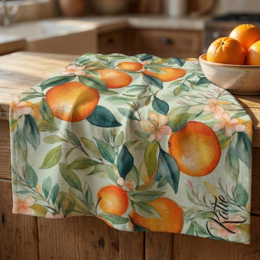 Waterverf Tangerine Sinaasappel Theedoek