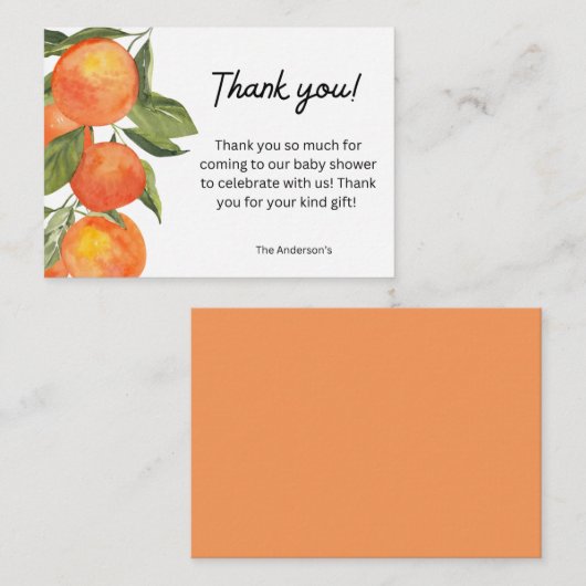 Waterverf Tangerine Thema Dank u kaart Notitiekaartje (Voorkant / Achterkant)