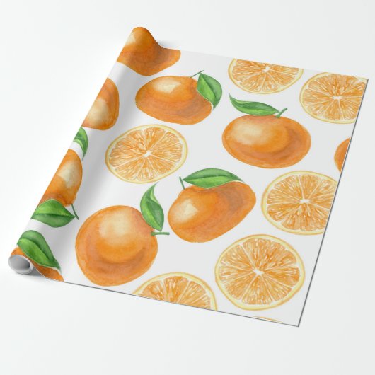Waterverf tangerines cadeaupapier (Uitgerold)