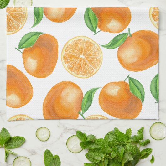 Waterverf tangerines theedoek (Gevouwen)