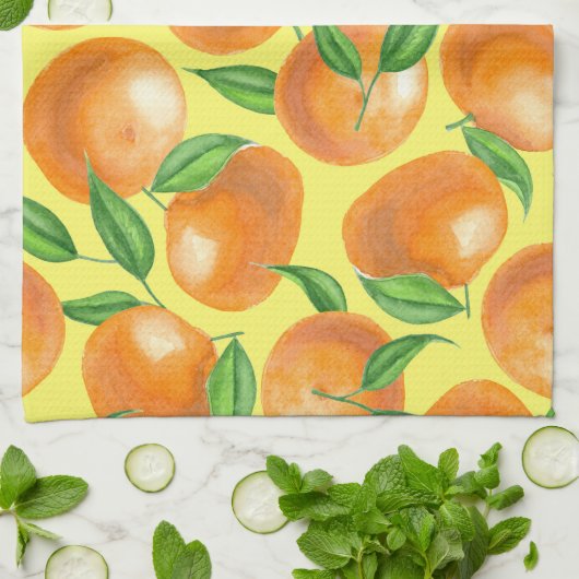 Waterverf tangerines theedoek (Gevouwen)