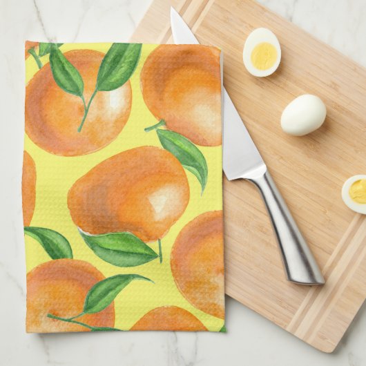 Waterverf tangerines theedoek (Quarter Fold)