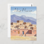 Waterverf Taos Pueblo New Mexico Briefkaart (Voorkant / Achterkant)