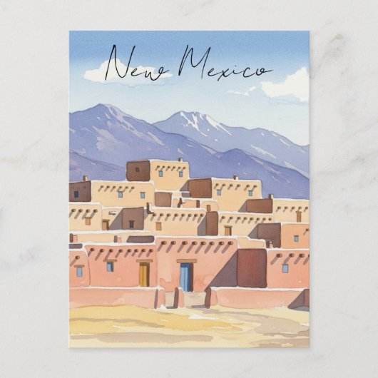 Waterverf Taos Pueblo New Mexico Briefkaart (Voorkant)