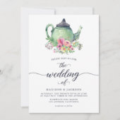Waterverf Tapot en Floral Wedding Kaart (Voorkant)