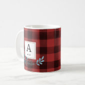 Waterverf Tartan Kerstmis Groen Monogram Koffiemok (Voorkant links)