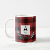 Waterverf Tartan Kerstmis Groen Monogram Koffiemok (Links)