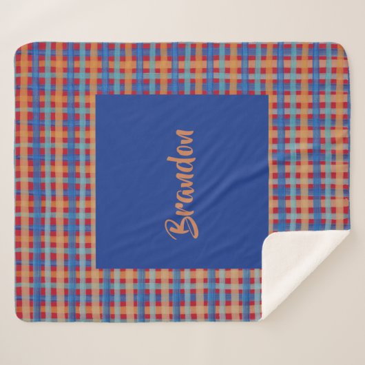 Waterverf Tartan met de hand geverfde monogrammen Sherpa Deken (Voorkant (horizontaal))