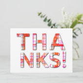 Waterverf Tartan Plaid Pinks Sinaasappels Patroon Bedankkaart (Staand voorkant)