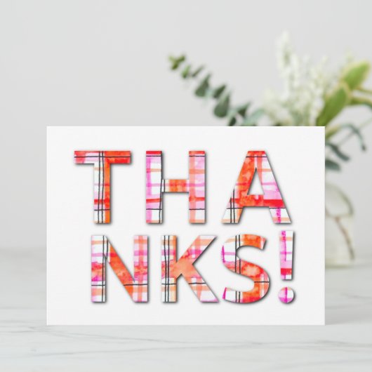 Waterverf Tartan Plaid Pinks Sinaasappels Patroon Bedankkaart (Staand voorkant)