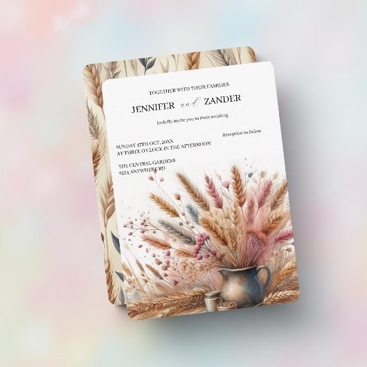 Waterverf Tarwe Elegante Rustieke Fall Wedding Kaart