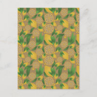 Waterverf Taupe Lemon Fruit Pattern Briefkaart