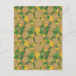 Waterverf Taupe Lemon Fruit Pattern Briefkaart