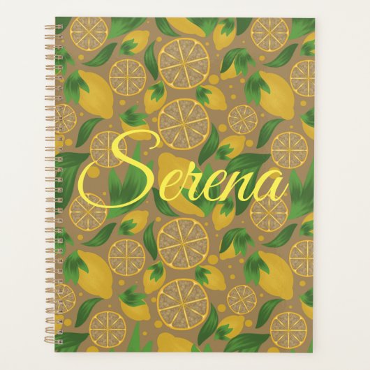 Waterverf Taupe Lemon Fruit Personalized Planner (Voorkant)